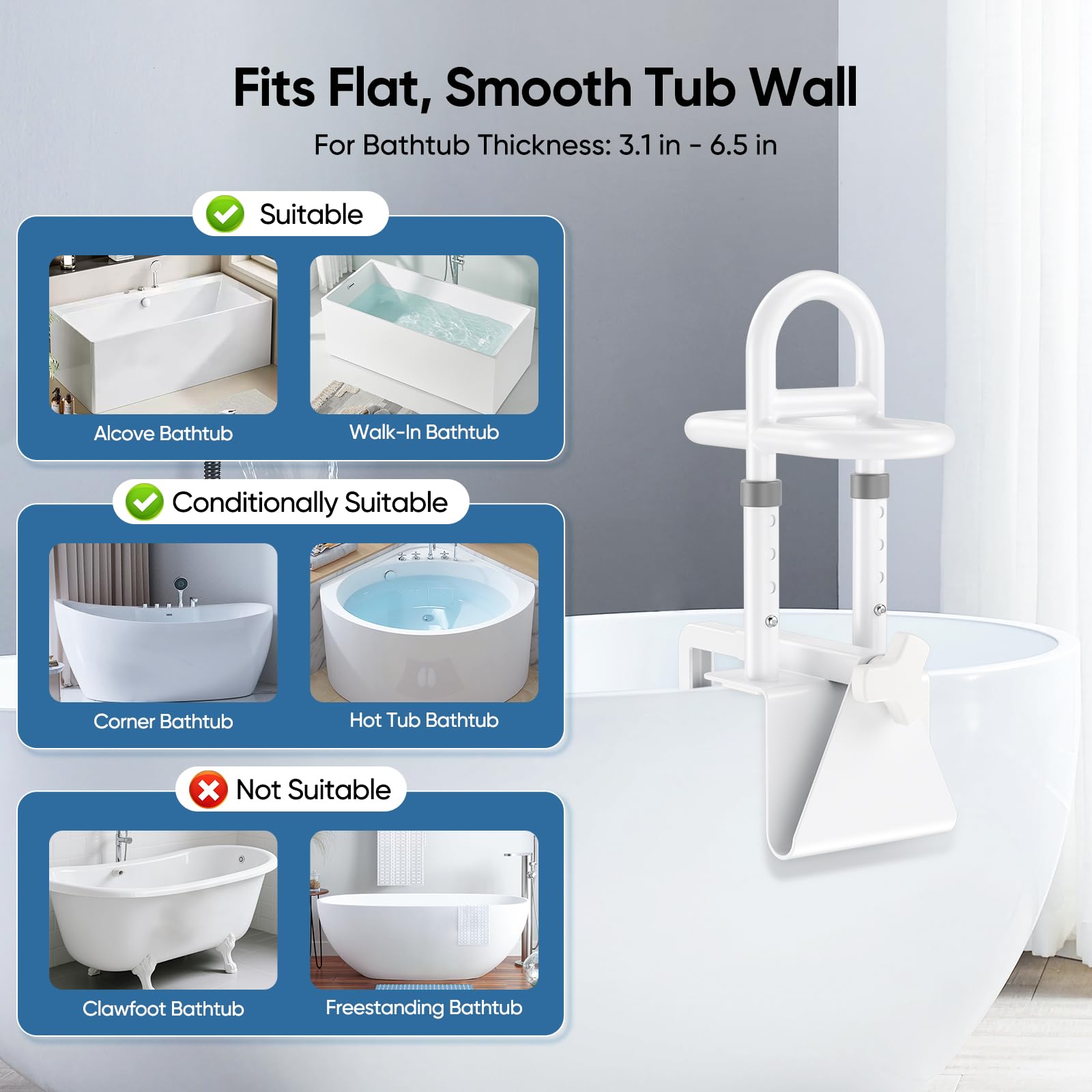 Badewannen Einstiegshilfe für Senioren,Safety Rail Dreifach,Griff Einstellbar Einstiegshilfe Badewanne Verstellbar 7.5-16.5 cm,Badewannengriff ohne Bohren, für Senioren, Schwangere, Kinder