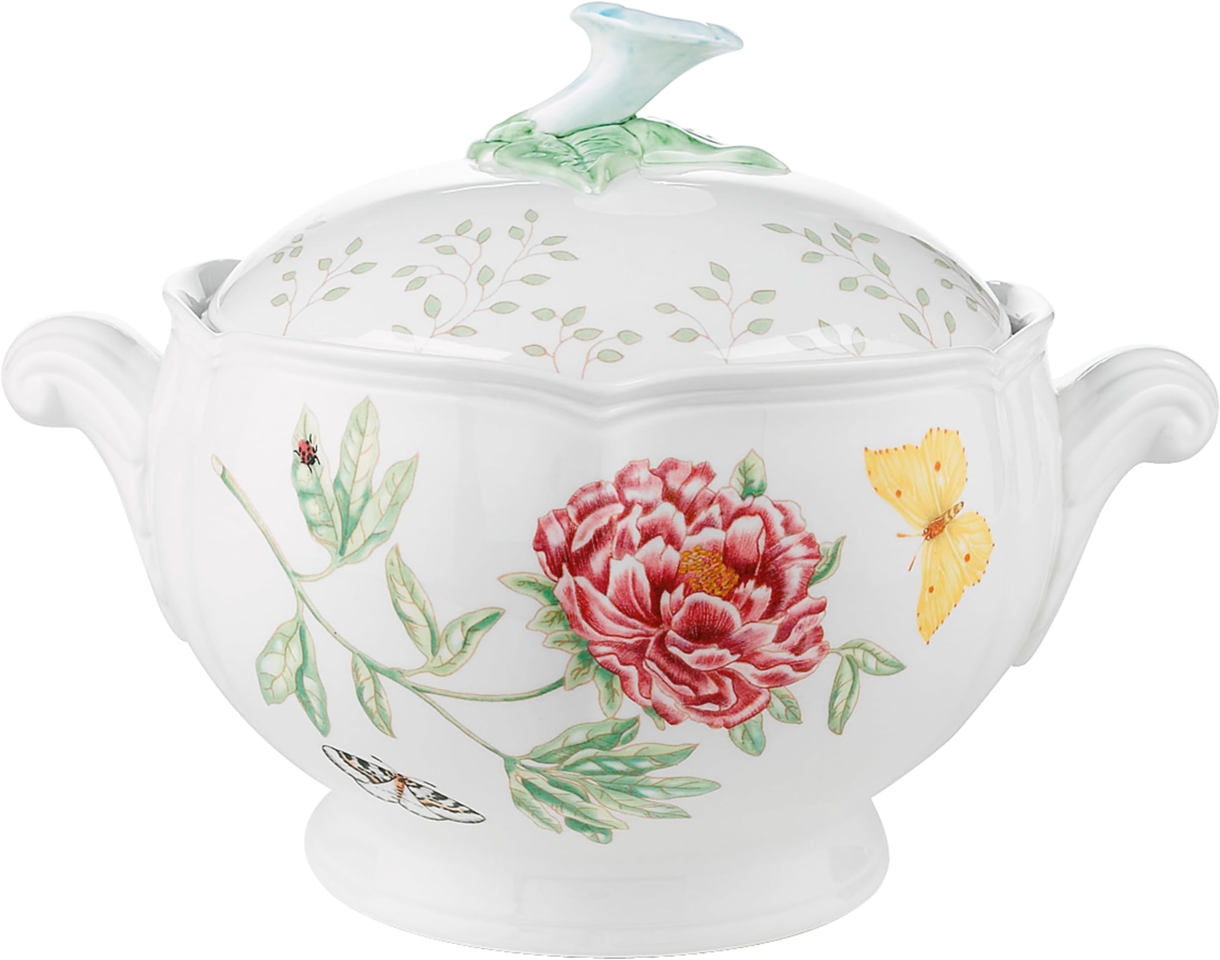 Butterfly Meadow Round Covered Casserole, 2 piece, white body -