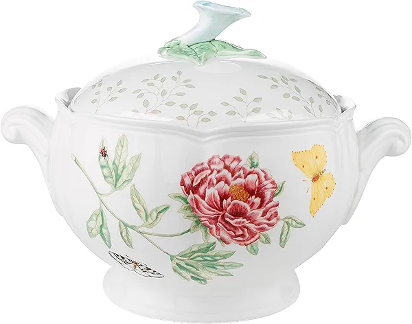 Lenox Butterfly Meadow Round Covered Casserole, 2 piece, white body -