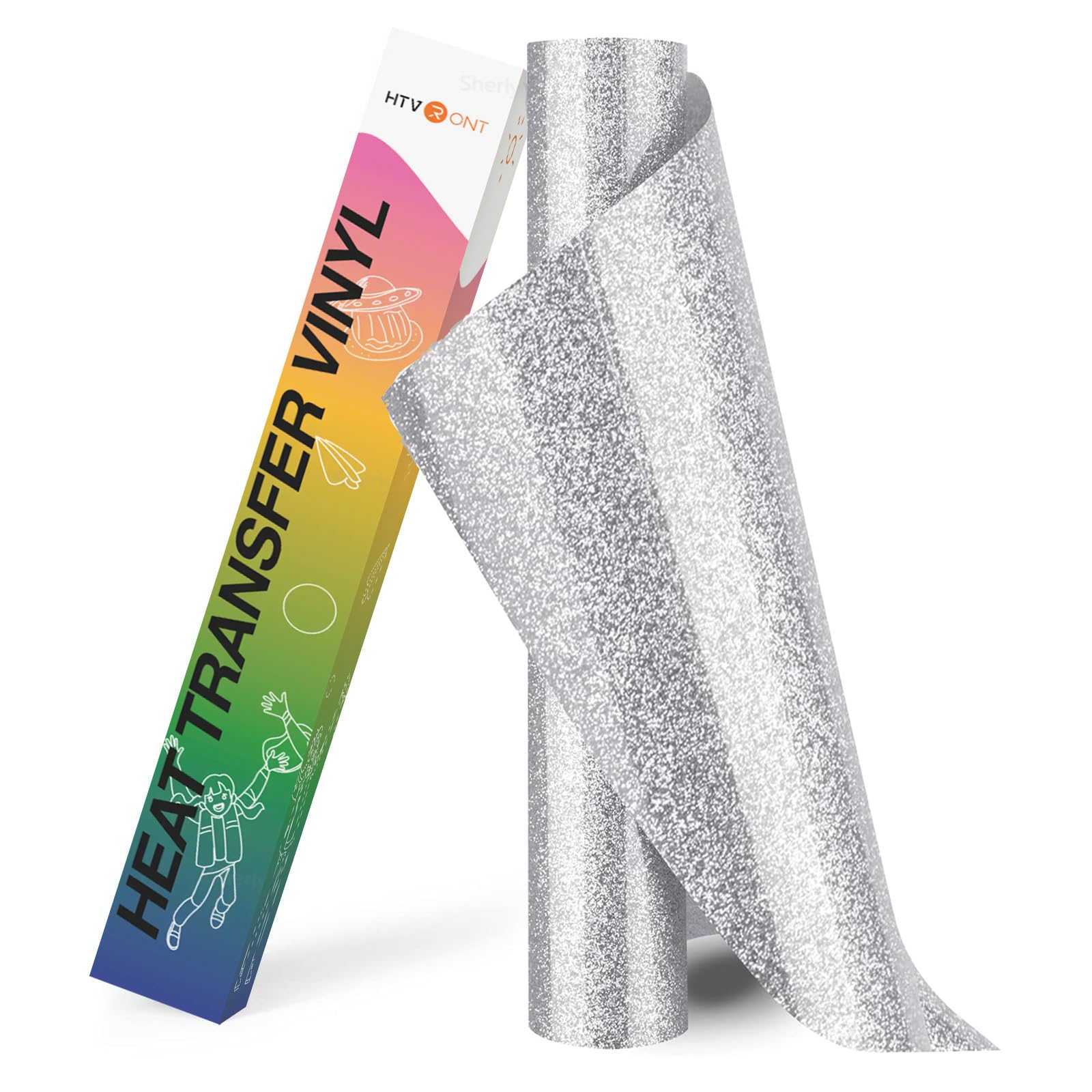 HTVRONT HTV Heat Transfer Vinyl - 10" x 8ft Silver Glitter HTV for Shirts