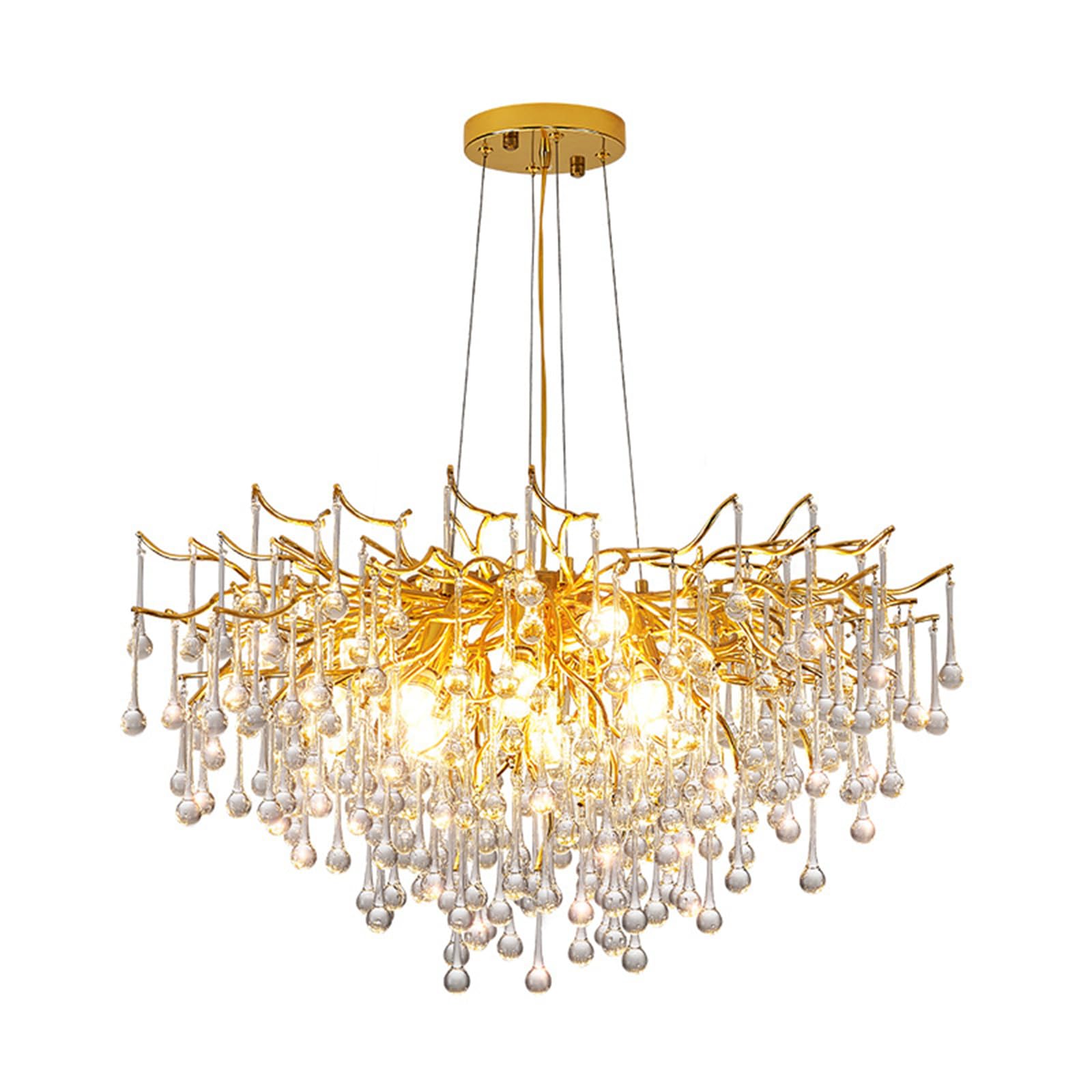 Leomix Dia80cm Modern Crystal Chandelier For Dining Room - Gold Tree Branches Chandelier, Round Luxury Raindrop Crystal Hanging Pendant Light Fixture For Living Room, Bedroom, Entryway, Foyer, High Ceiling,