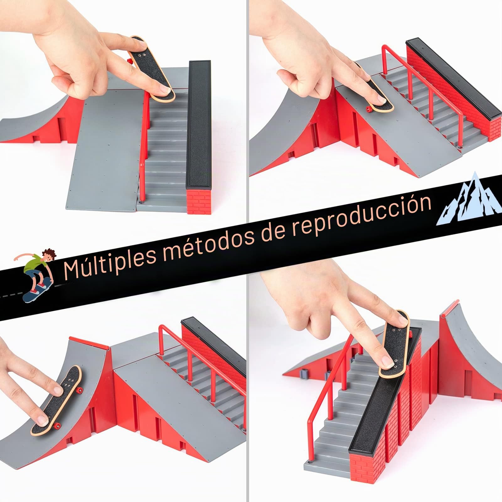 Juego de rampas para monopatines con dedos, Mini rampas para monopatín con dedos Parques Ultimate Skate Park Finger Training Props Juguete Regalo de cumpleaños para niños Adolescentes (R&G - C)