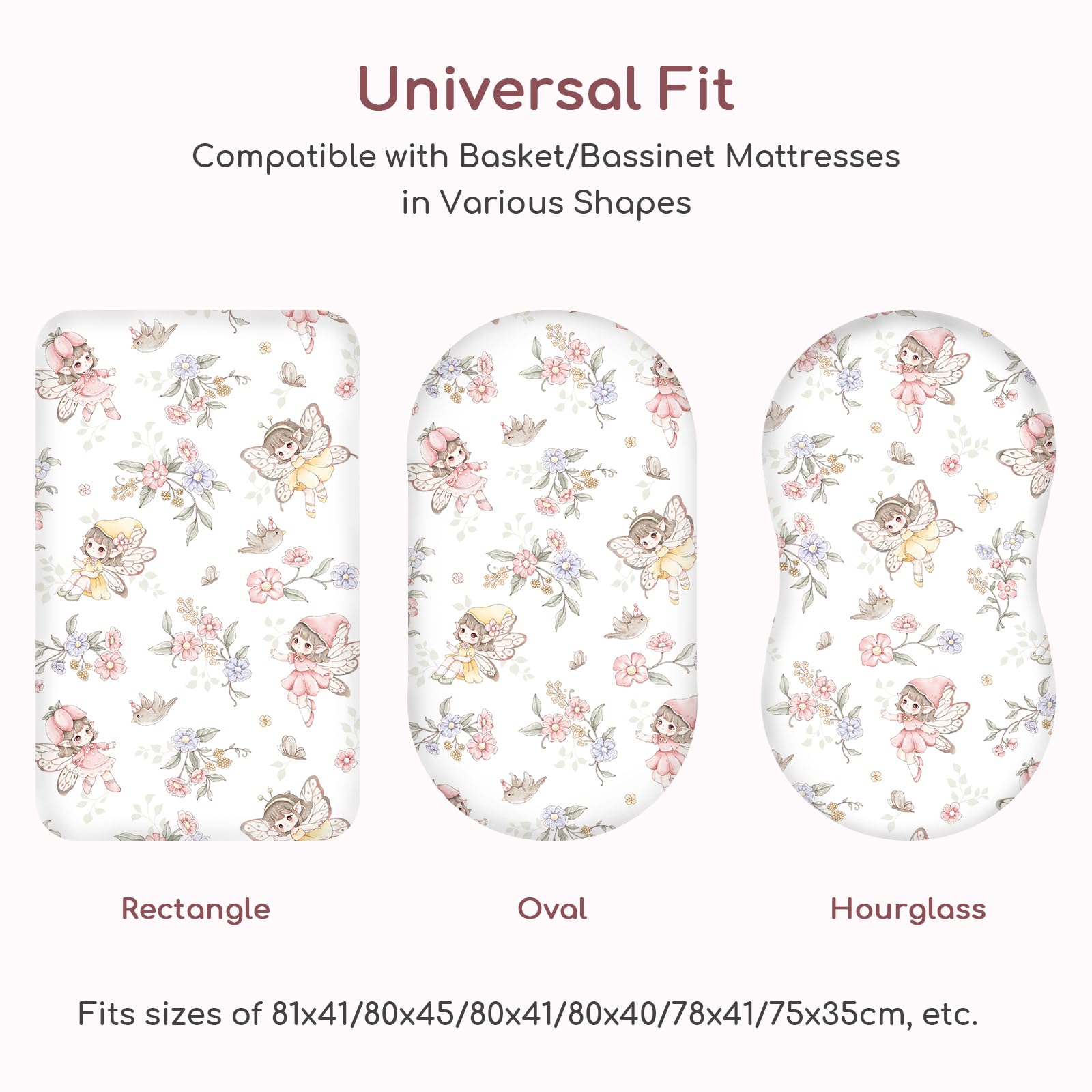 Yukkidds Moses Basket Sheets 3 Pack Pram Sheets Fitted for Newborn Super Soft and Breathbale Bassinet Sheets Moses Basket Cover Pink Fairy - Image 2