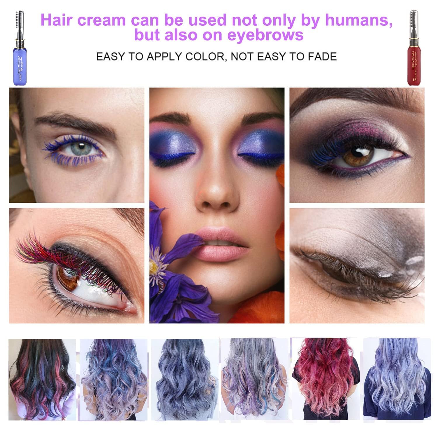 13 sztuk kredy do włosów, zmywalny grzebień, zestaw tymczasowych tuszów do rzęs, 13 kolorów, kolor włosów na Halloween, karnawał, Cosplay, imprezę, Boże Narodzenie, Halloween, urodziny