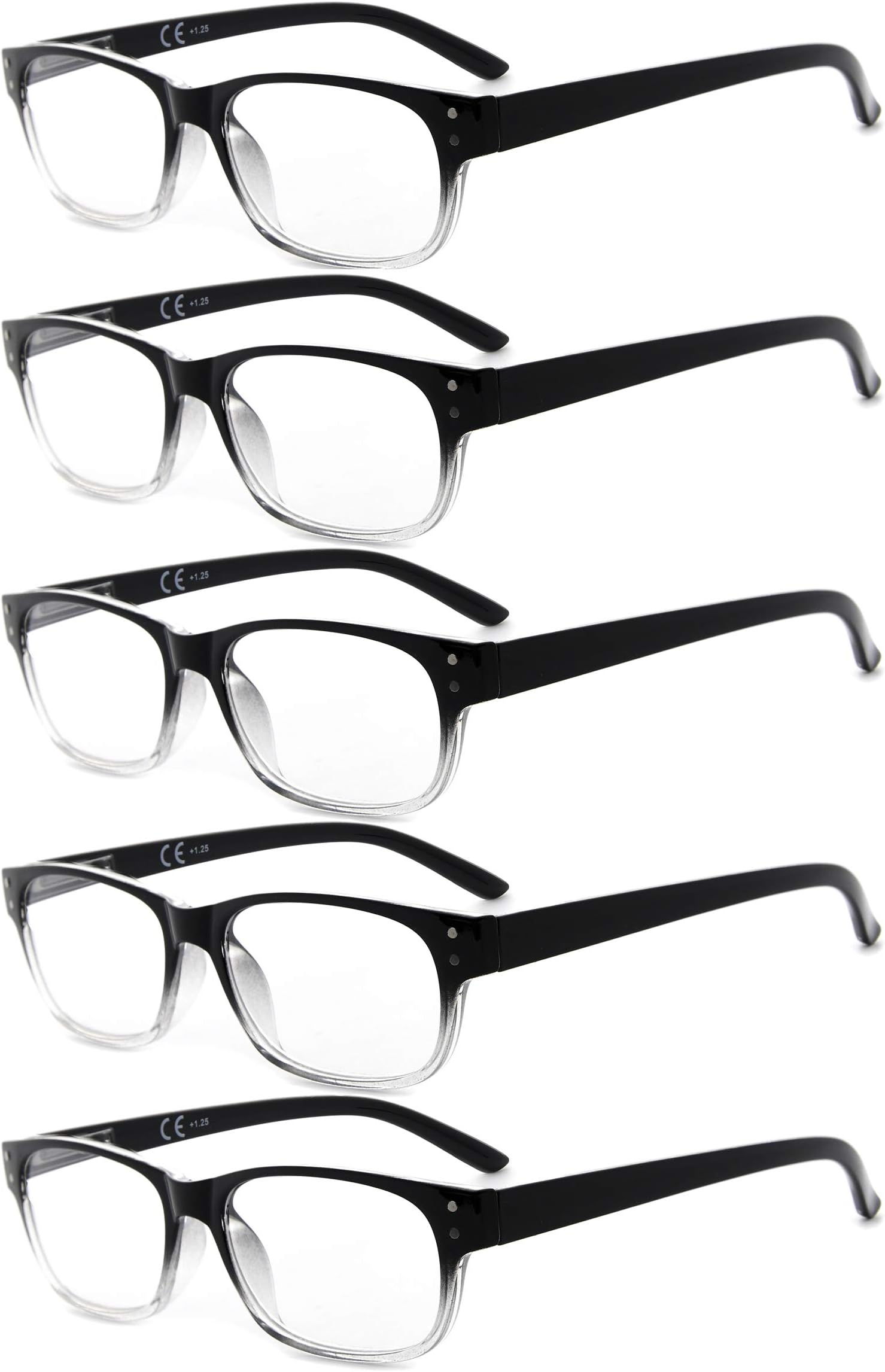 Eyekepper 5-pack Spring Hinges Vintage Reading Glasses Readers Black/Clear +2.75