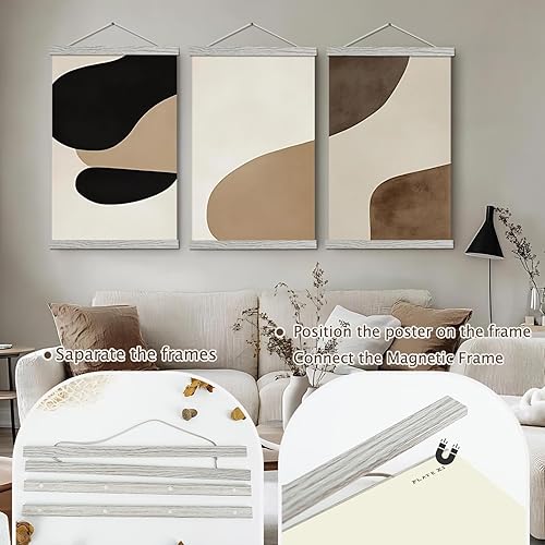 Miniatura 9 de Artmag - Marco magnético para colgar pósteres, 20 x 28, 20 x 30, 20 x 24 pulgadas, diseño de madera clara, lienzo, con imán, kit de marcos