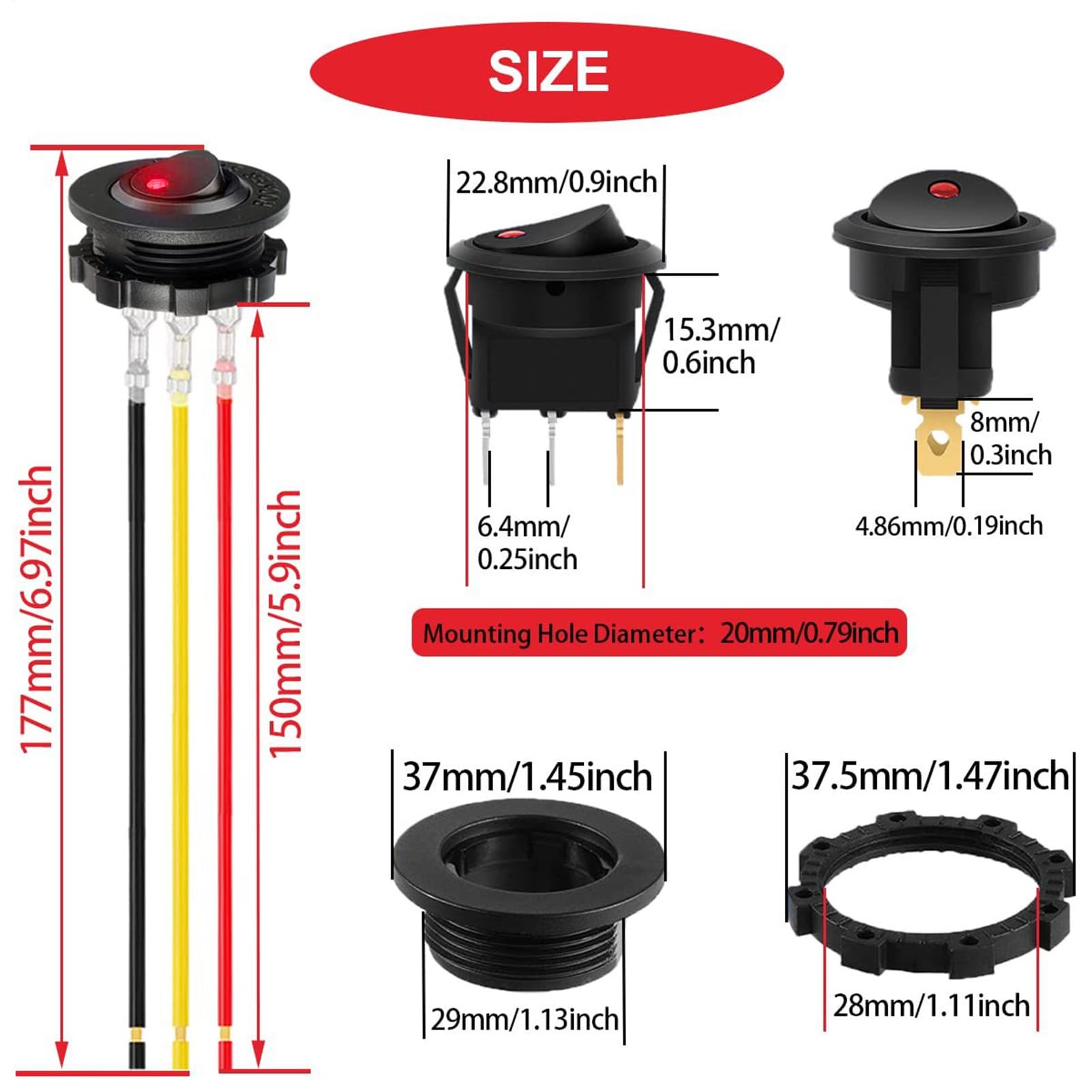 Interruttore Rocker 12V Auto - Switch LED Con Cavi Pre-cablati