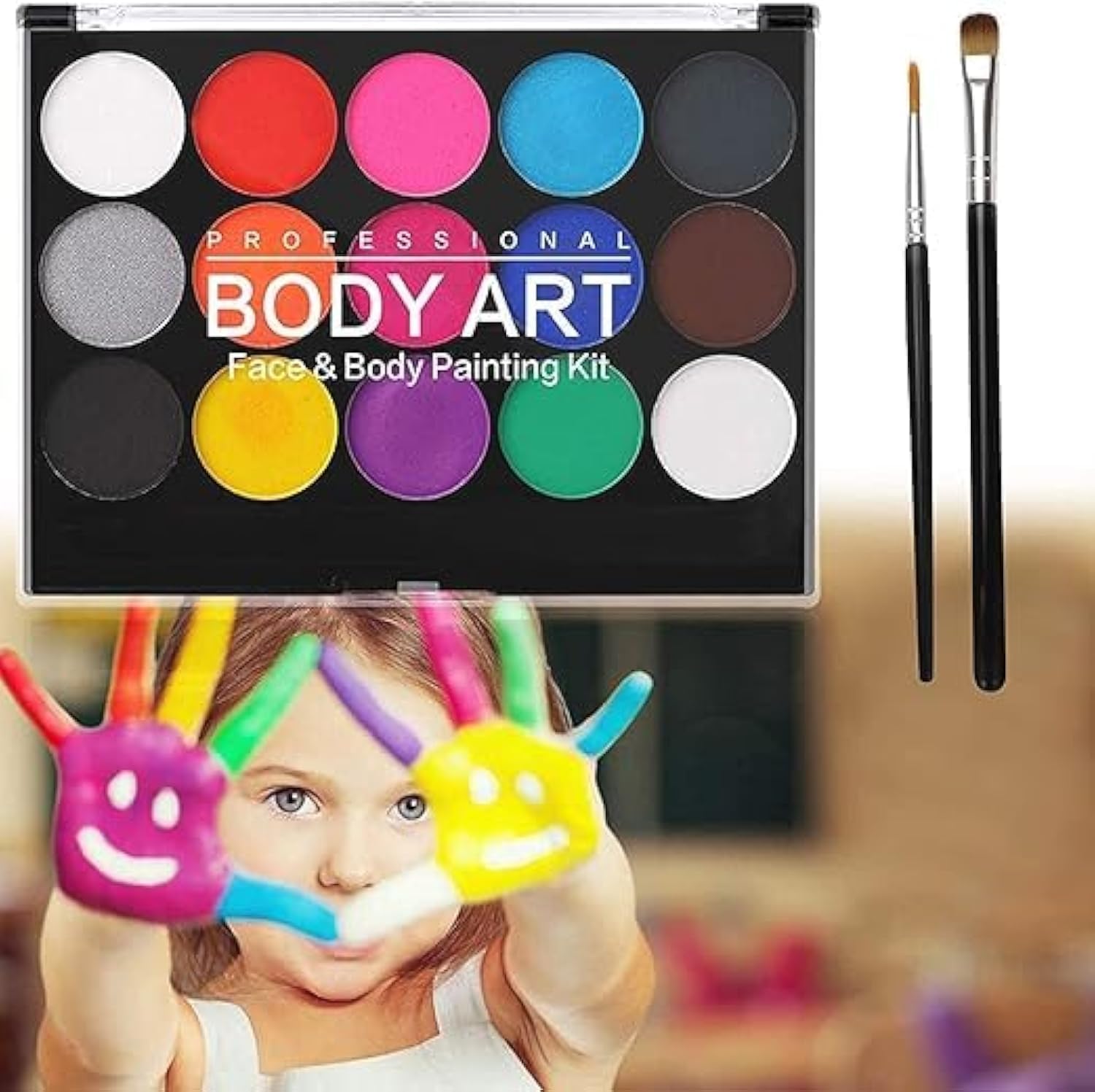 Mumoo Bear Kids Face Paint Kit-15 Colours Non-Toxic Professional Face Paint Palette Washable Safe Facepainting for Halloween Party, Body Painting Face Paint Set for Adults Children