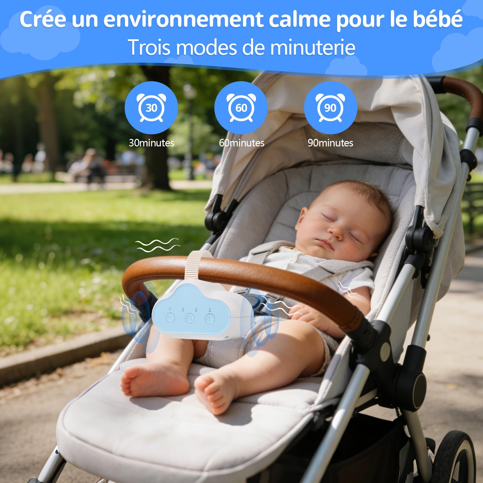 Balançoire Automatique Pour Bébé,Rechargeable,3 Intensités de Balancement Réglables,Minuterie 30-60-90 Min,Silencieuse,pour Poussette et Buggy