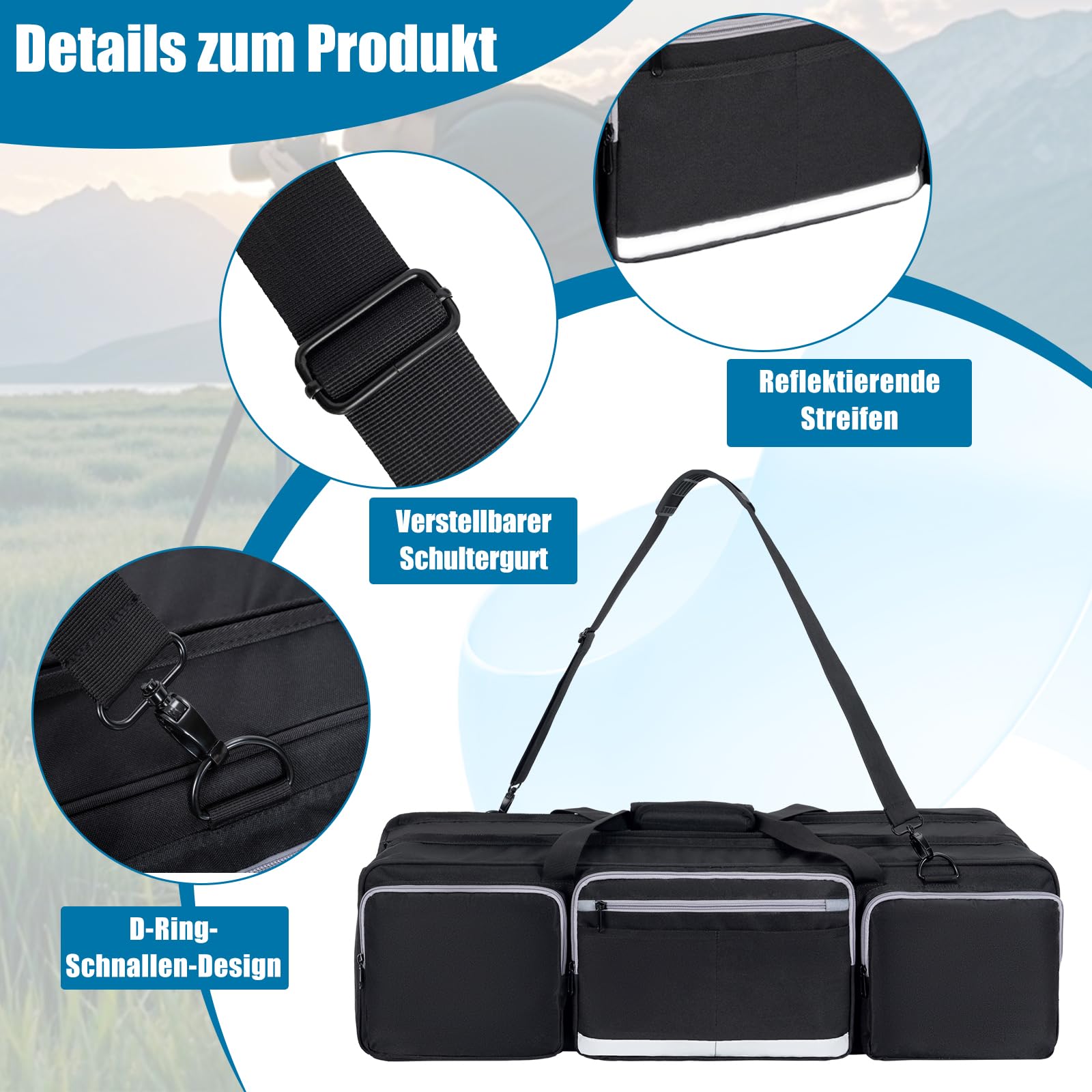 OUUTMEE Borsa per il trasporto del treppiede, grande borsa fotografica per treppiede con divisori imbottiti rimovibili, borsa leggera con base imbottita antiurto per treppiedi per fotocamera