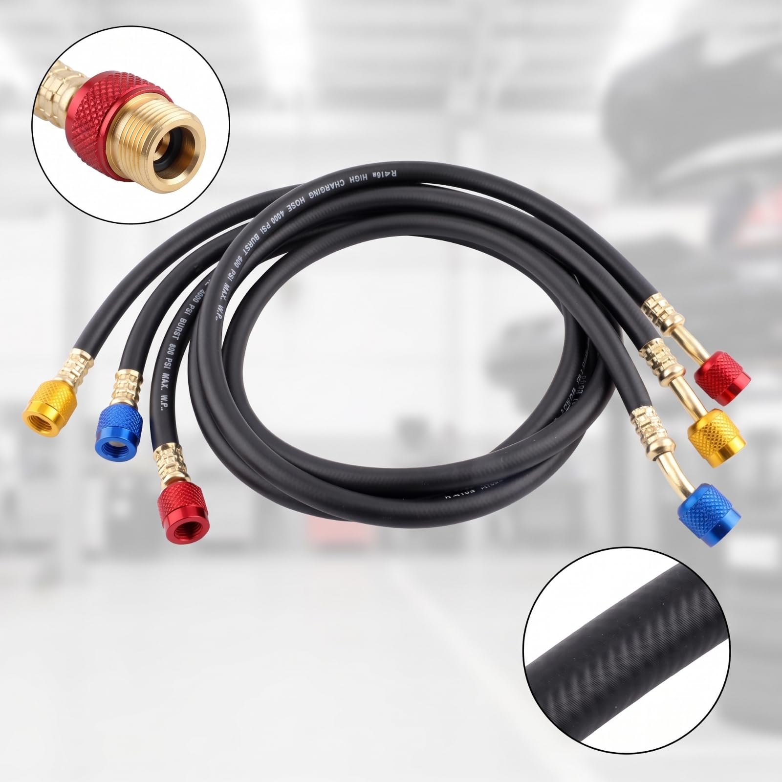 Hose Tubo Servizio Climatizzazione Refrigerazione Auto Manometri Gomma E Ottone Tenuta Antiperdita Pressione 800 Psi Adatto per Ricarica Evacuazione Controllo Pressione, 3m