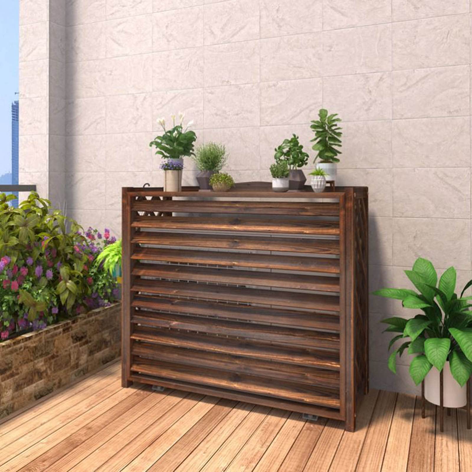 Couvertures de climatisation d'extérieur en bois massif pour sublimer votre balcon fleuri