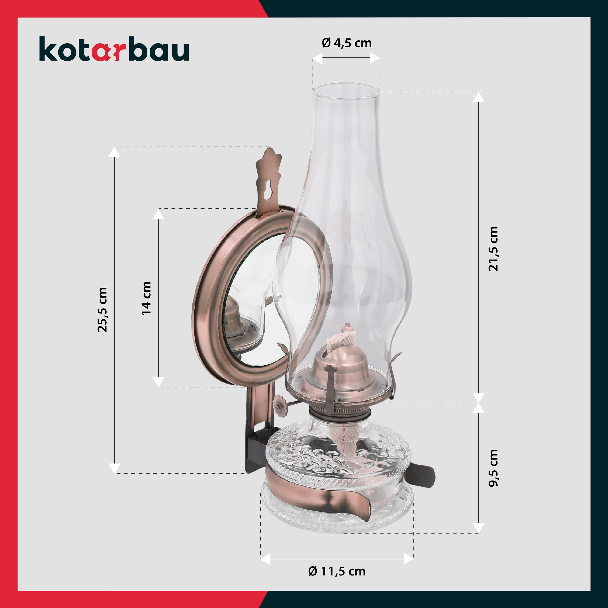 Kotarbau® petroleumlamp glazen petroleumlamp met verstelbare vlam MONK