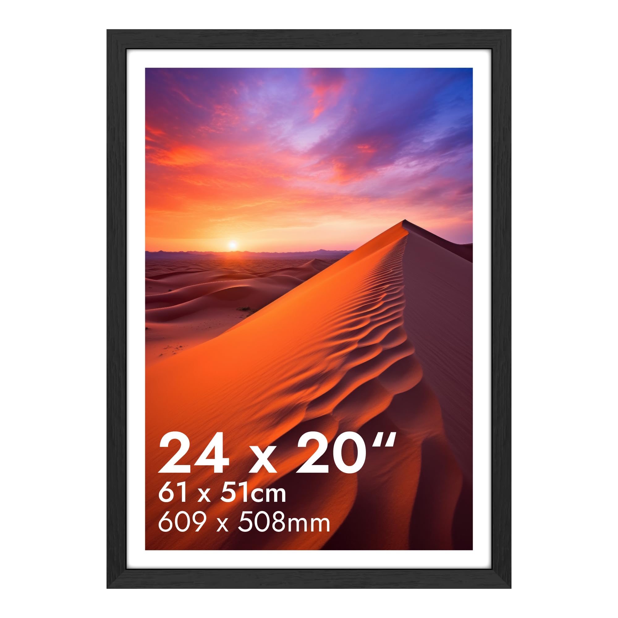 HNK Black Photo Frames 20x24 Inches Engineered Wood and Plexiglass, Photo Frame 61x51cm Dual Orientation Landscape or Portrait, Picture Frame 24x20 Wall Hanging Display Photos for Home, Office