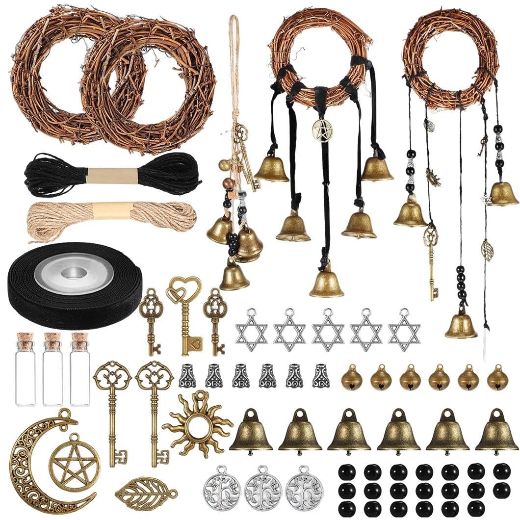 62 Pcs Witch Bells DIY Kit for Door Knob Witchcraft Kit Witch Bells for Door Witchcraft Supplies Hanging Wind Chimes Witchy Christmas Ornaments