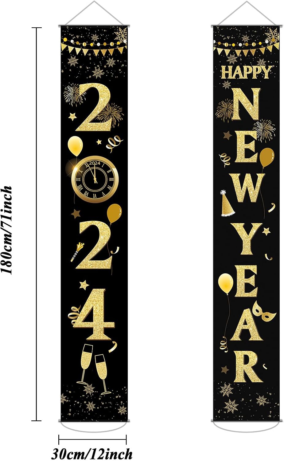 Large 2024 Happy New Year Door Banner New Year Porch Banner Signs Happy New Year Hanging Decorations for New Years Eve Party Supplies 2024 NYE Party Decorations