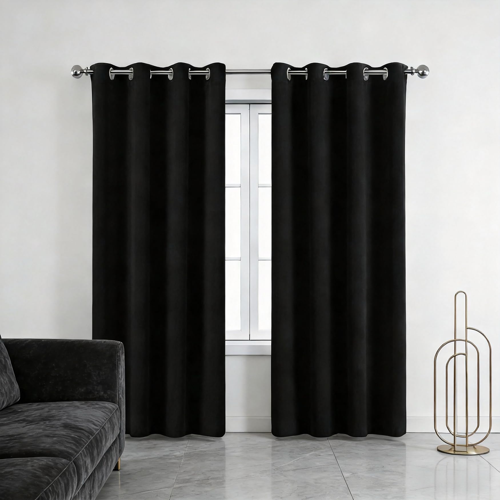 Rideau thermique tissu doux opaque noir oeillets design moderne