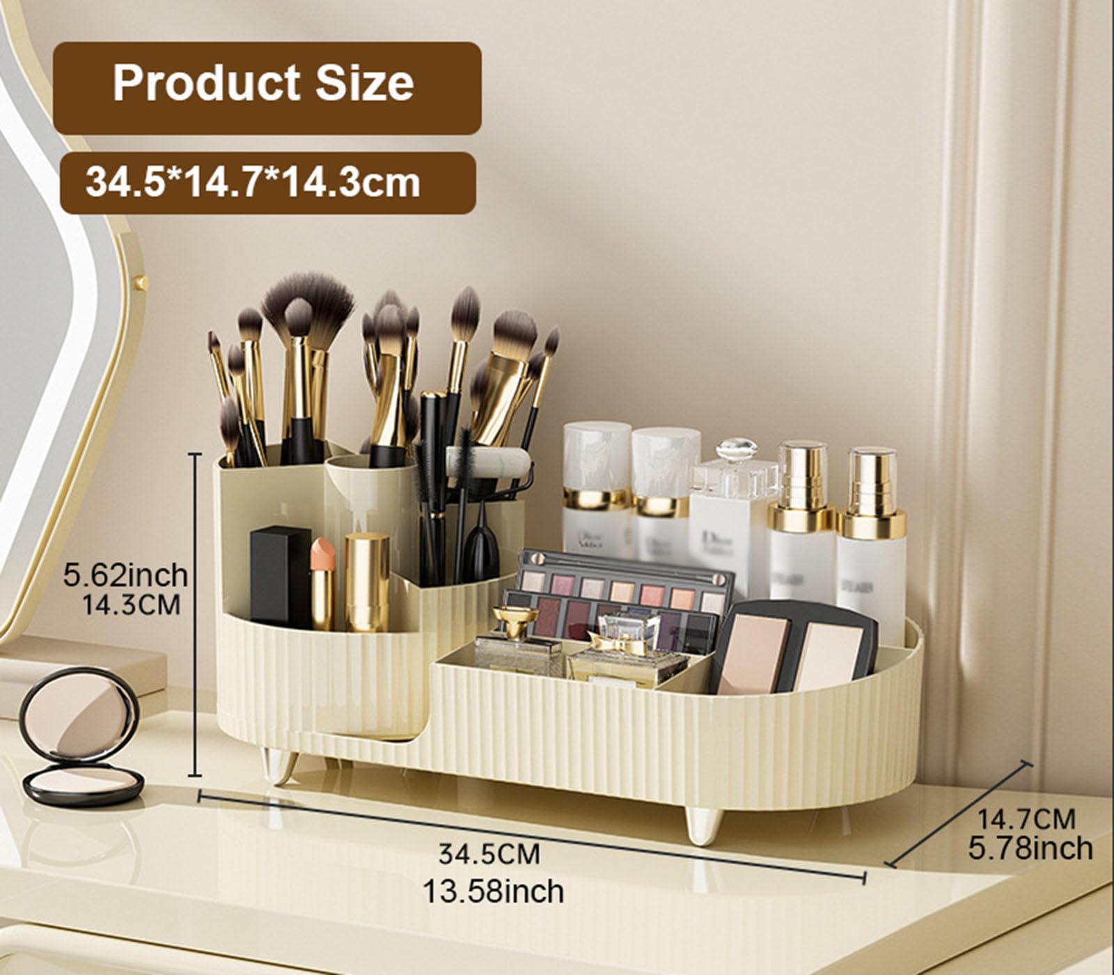 Organizador de Maquillaje y Almacenamiento Para Tocador, Vitrinas de Cosméticos de Gran Capacidad con Organizador Giratorio Para Brochas de Maquillaje, Accesorios Para El Cabello, Lápiz Labial,A