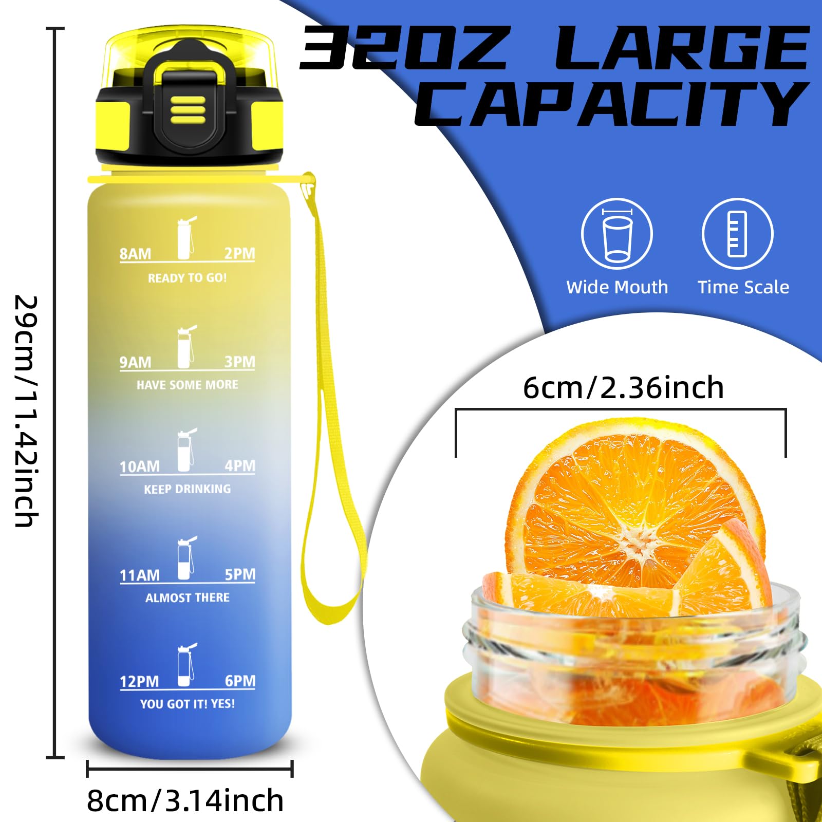Borraccia 1 litro, Borraccia con Cannuccia, Senza Perdite, Bottiglia 1 litro, Facile da Pulire, Water Bottle Motivazionale, Con Chiusura di Sicurezza, Borracce per Campeggio, Ciclismo, Viaggio, Yoga