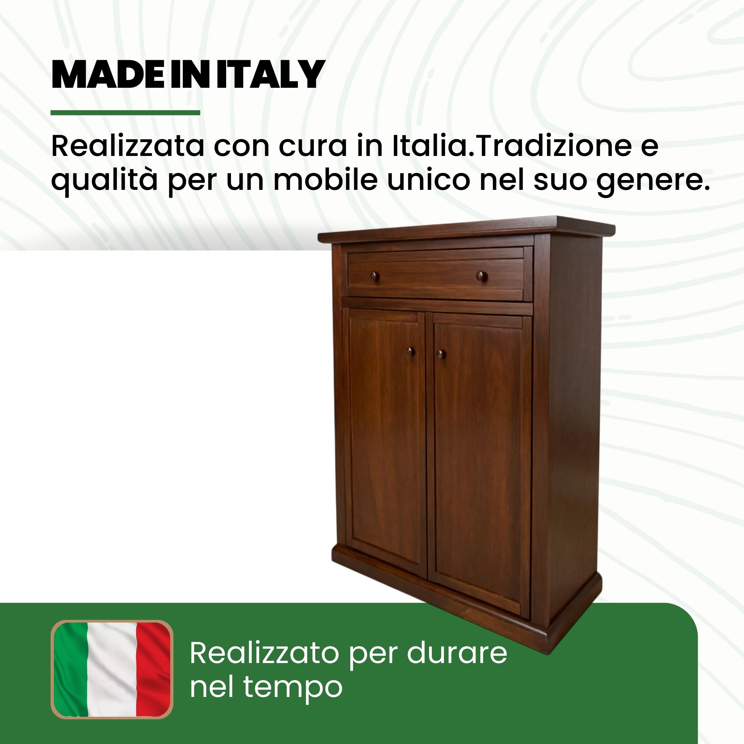 Mar.c.a. Design - Scarpiera Armadio Arte Povera 2 Ante 1 Cassetto - Scarpiera in Legno 87x40x110 cm - Made in Italy