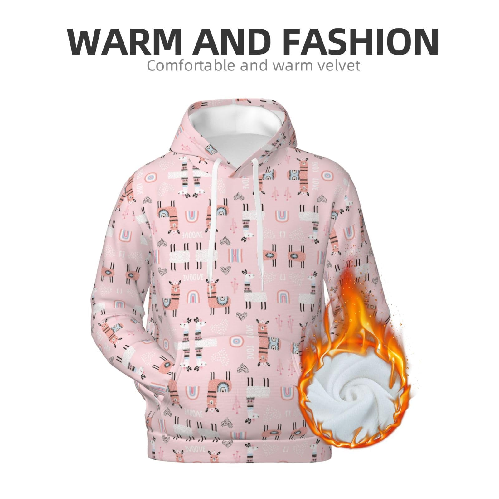 Męska lama. Bluza z kapturem z nadrukiem, casualowa grafika z nadrukiem bluzy z kapturem z kieszenią
