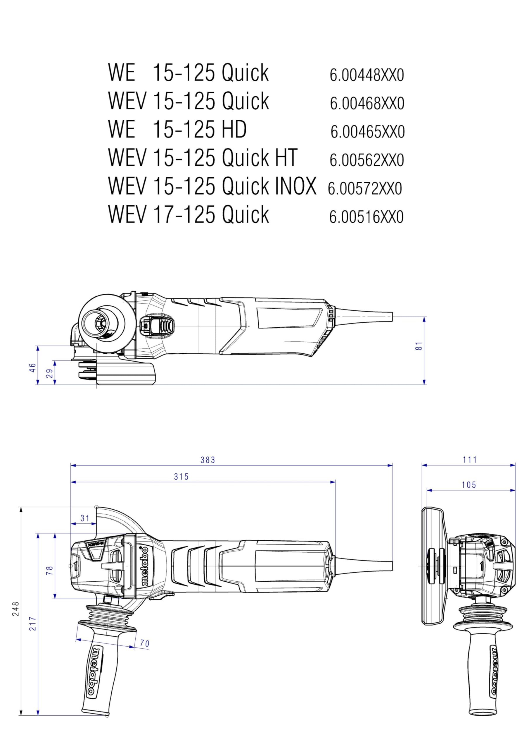metabo Amoladora Angular WEPBA 17-125, 1550 W, Disco 125 mm, M-Quick | Herramienta profesional de 11.000 rpm con embrague S-automatic, arranque suave y sistema antivibración MVT para corte