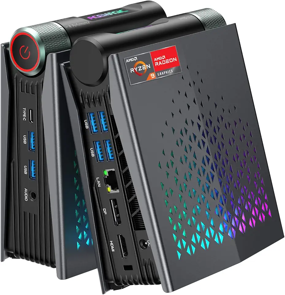ACEMAGICIAN Mini PC S3A, Ryzen 9 6900HX, 32GB DDR5 1TB NVME SSD Pequenos Computadores para Jogos, Desktop Minúsculo com AMD Radeon 680M, Tipo C|WiFi 6|BT 5.2|Canal Duplo|Escritório|Casa|Jogos Casuais