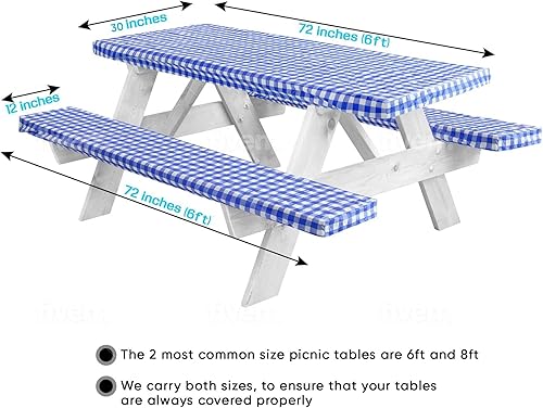 Miniatura 6 de LINPRO Funda de mesa de picnic de 6 pies con fundas de banco, cubiertas de vinilo ajustables para mesa de picnic con artículos esenciales de