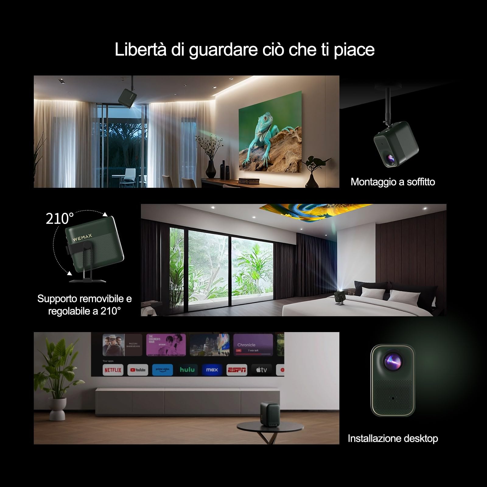 WEMAX Proiettore 4K Smart con Certificazione Netflix & Google TV | Supporto 4K & 1080P Nativo | 320 ISO Lumen, Dolby Audio, HDR10 | WiFi/Bluetooth | Piedistallo Incluso | Home Cinema