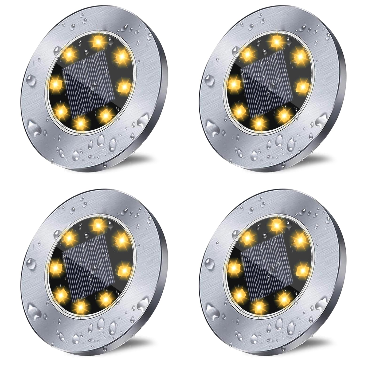 Solar Ground Lights, Waterproof Solar Garden Lights, Upgraded Outdoor Garden Waterproof Bright in-Ground Lights, Landscape Lights for Pathway,Yard,Deck,Lawn,Patio,Walkway (4 Pack Warm Light)