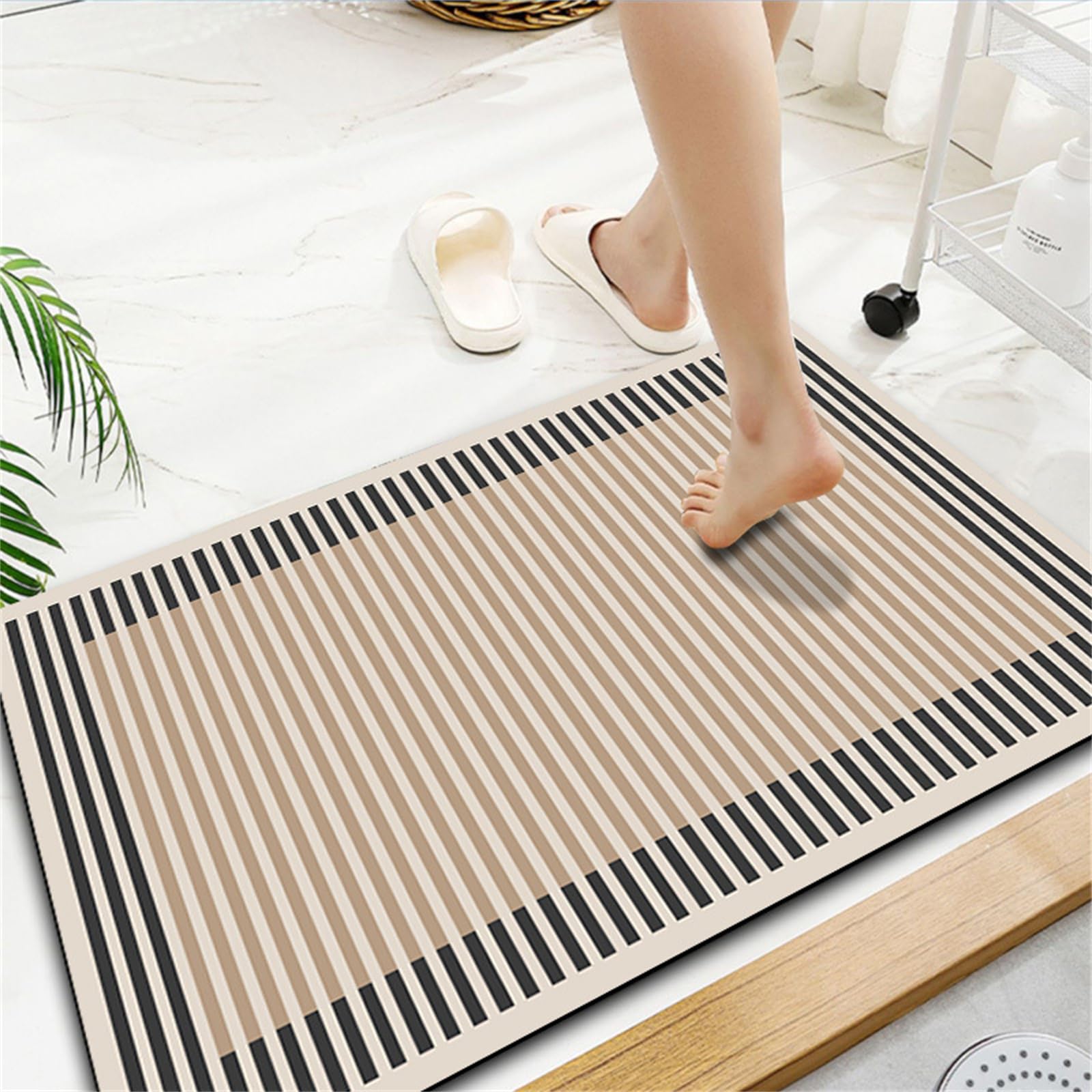 Alfombrilla de baño de Piedra de diatomita Antideslizante Anti Molde Alfombras de baño de Secado rápido Alfombra de baño de cuadrición en Blanco y Negro Alfombrilla de diatomeas Alfombra Absorbente