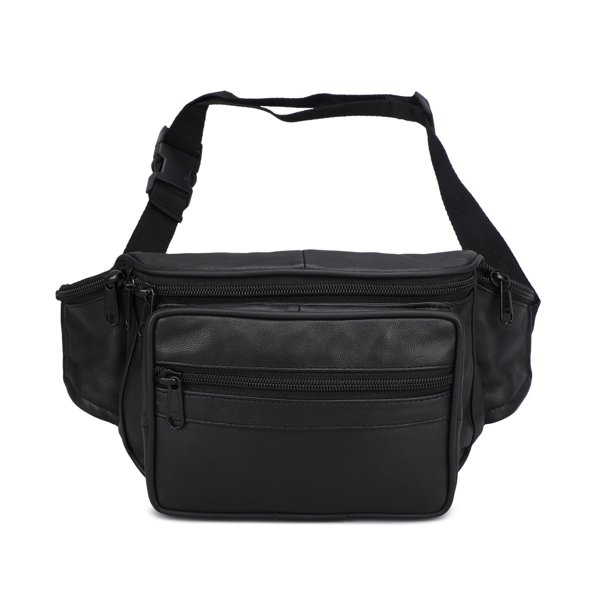 Leatherboss Genuine Leather Designer Travel Fanny Pack Holder Bag with Waist Belt, BLACK