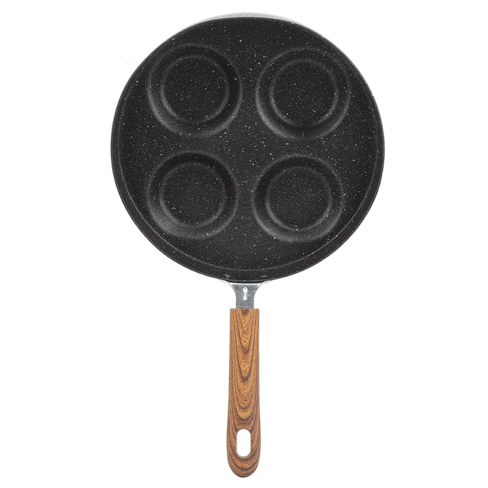 Frying Pan-Four-Hole Frying Pot Non-Stick Cooking Pan Breakfast Maker with Wood Handle Kitchen Utensils