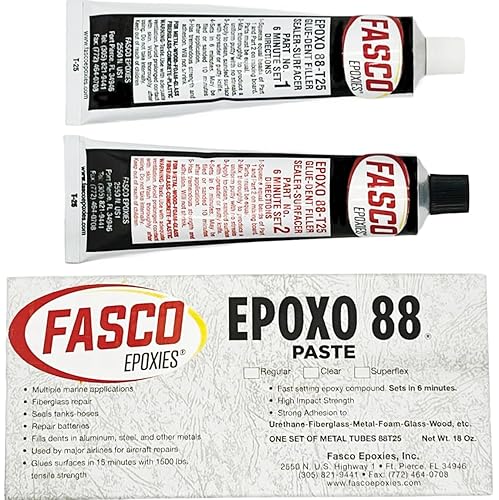 Fasco Epoxo-88 Juego de pegamento adhesivo de pasta epoxi de 6 minutos, kit de tubo blanco de 7 onzas