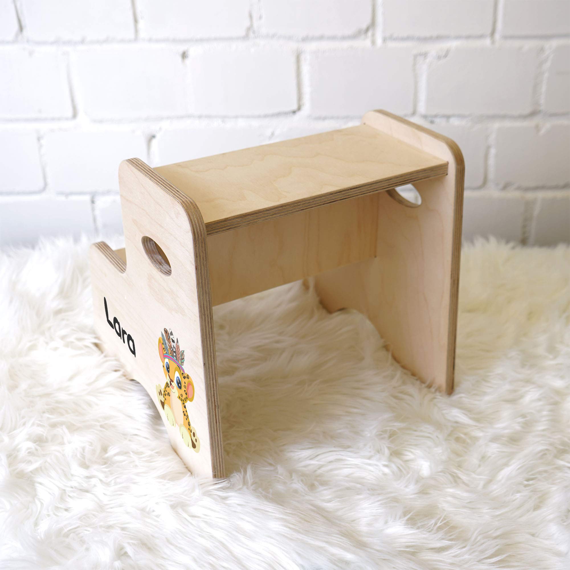 Holzura Tritthocker Kinder, Hocker aus Holz für Bad und Küche, Holzhocker personalisierter Toilettenhocker mit Name