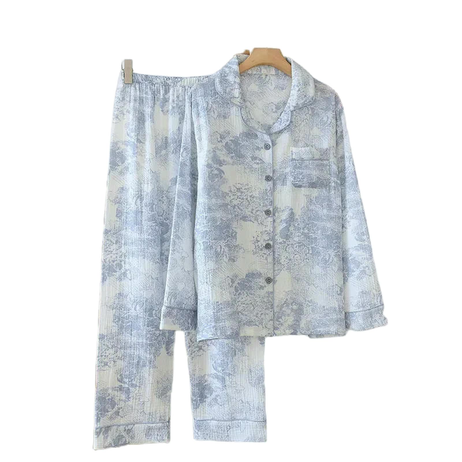 Pigiama da Donna in Garza di Cotone Notte Femminile Set 2 Pezzi Pittura A Inchiostro Stampa Abbigliamento per La Casa Pigiama-8-l 60-65 kg