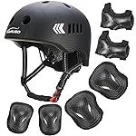 KAMUGO Kids Bike Helmet Set, Toddler Helmet for Ages 2-8 Boys Girls with Sports Protective Gear Set Knee Elbow Wrist Pads for Skateboard Cycling Scooter Rollerblading (Black)