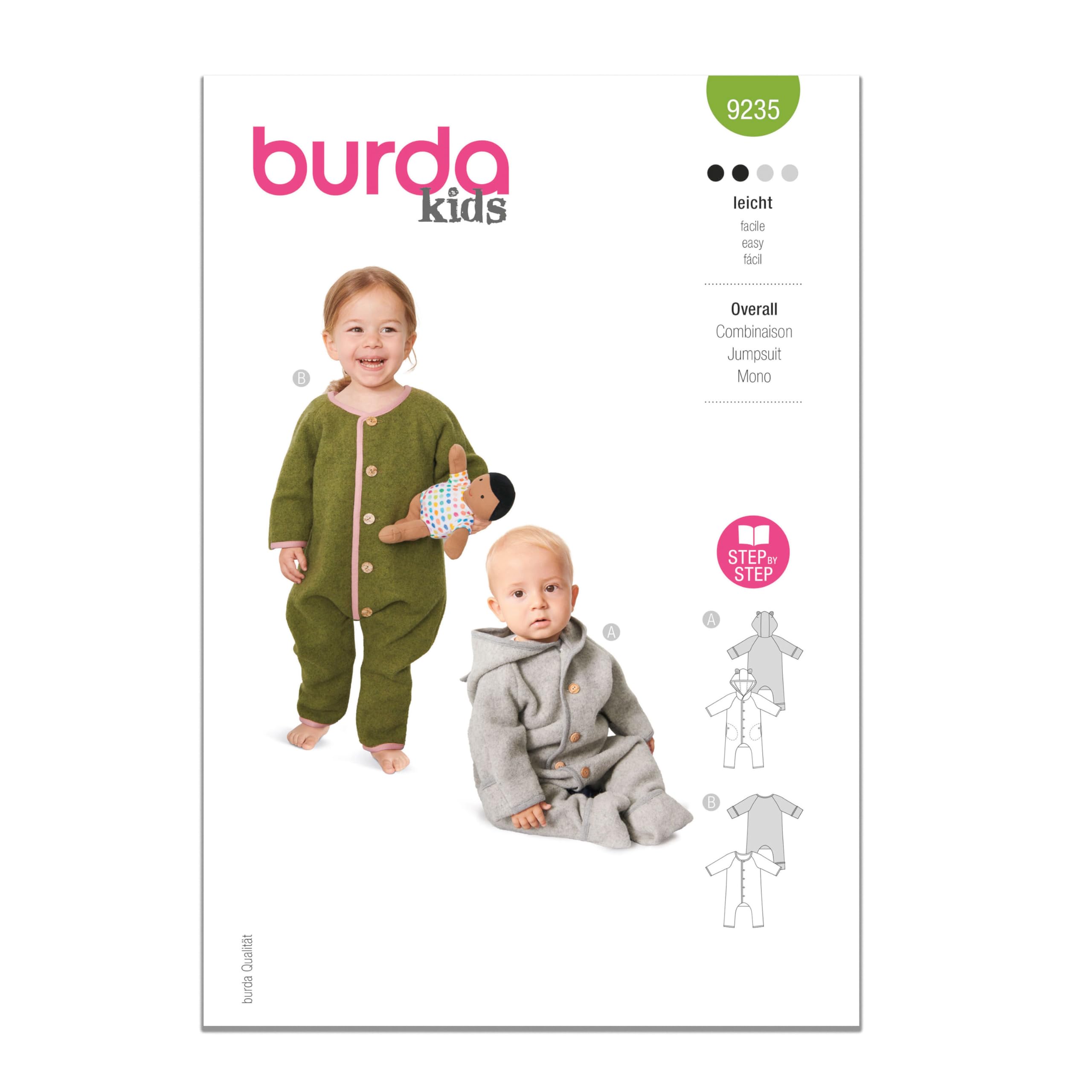 Burda Paper Sewing Pattern 9235 Onesies 1M-3 (56-98)