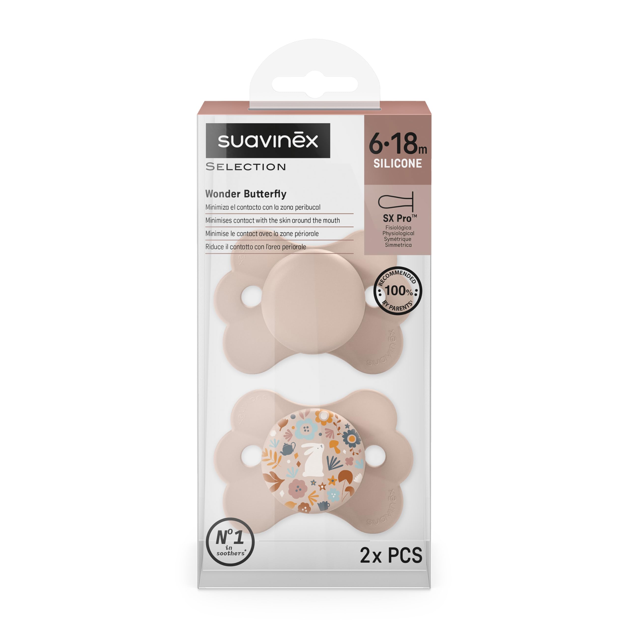Suavinex, Pack de 2 Chupetes con Tetina Fisiológica de Silicona SX Pro, Tetina Simétrica, Plana y Flexible, para Bebés 6/18 Meses, Respeta el Desarrollo Bucodental, Evita Rozaduras, Wonderland Rosa - 5