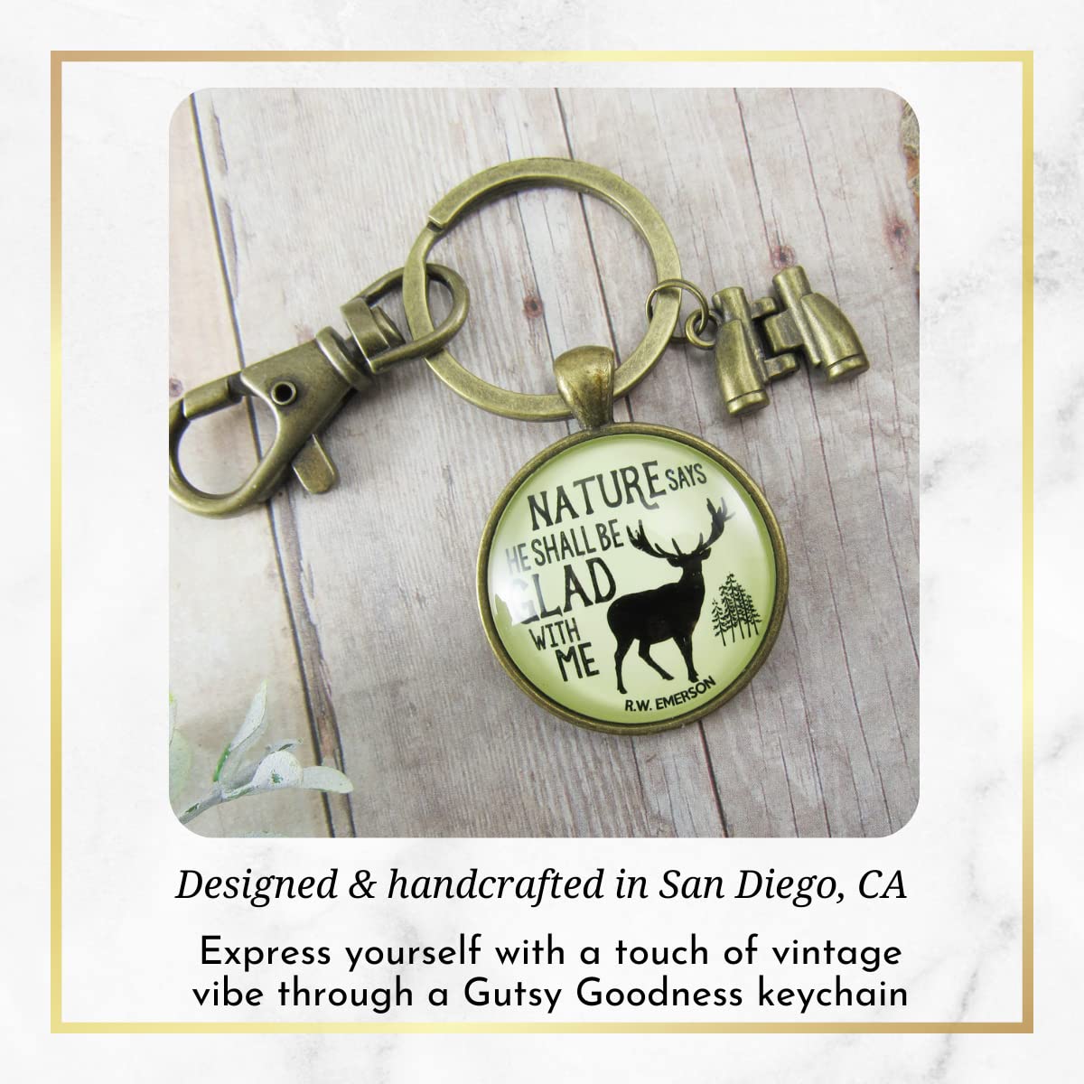 Gutsy Goodness Mens Keychain Nature Says Rustic Deer Hunter Outdoors Sportsman Dad Gift Binocular Charm : Handmade Products
