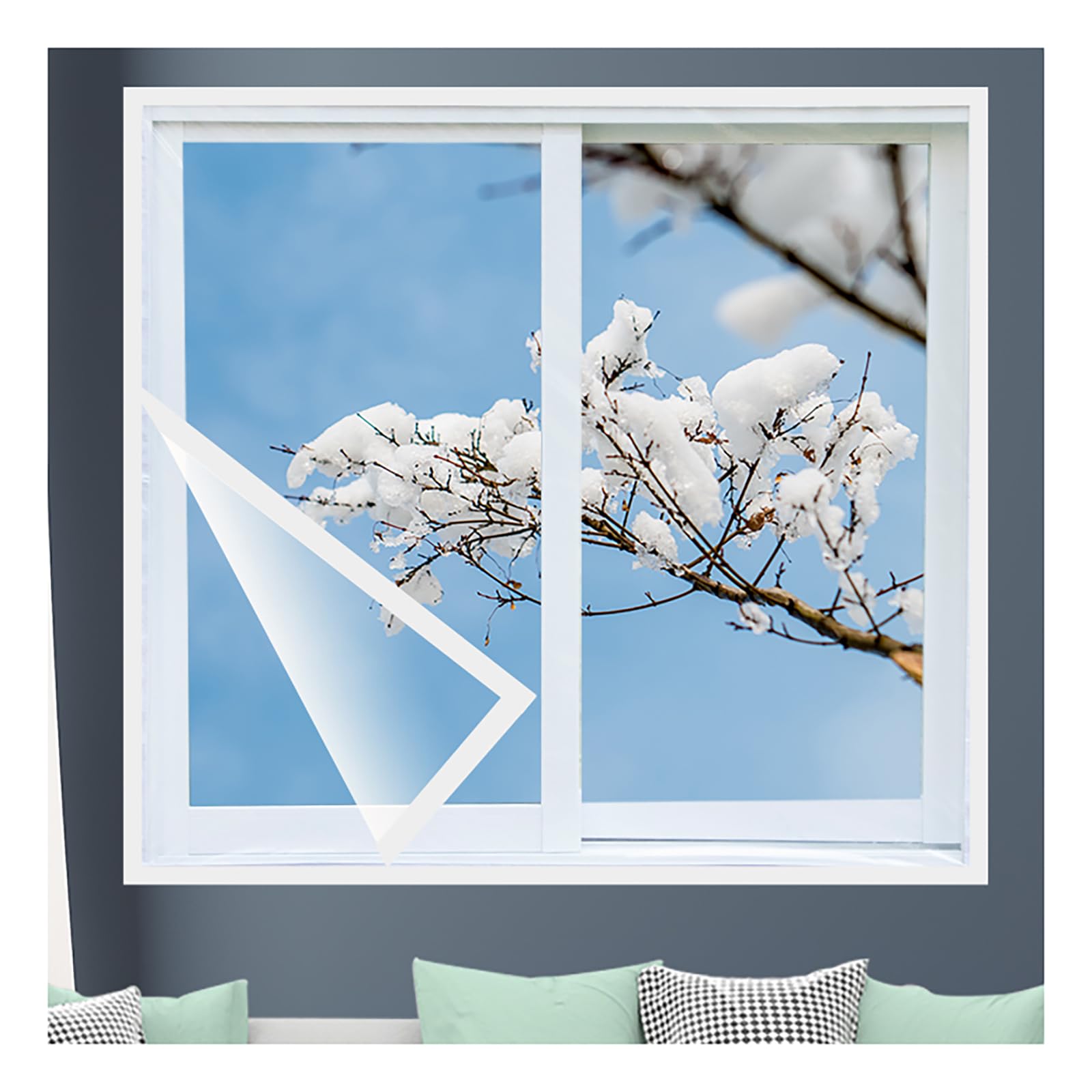 Bâche Coupe-Vent Transparente réutilisable, bâche imperméable Attaches Velcro Solution sans perçage pour la Protection des fenêtres en Hiver barrière d'air Froid (4x5m/13.1x16.4ft)