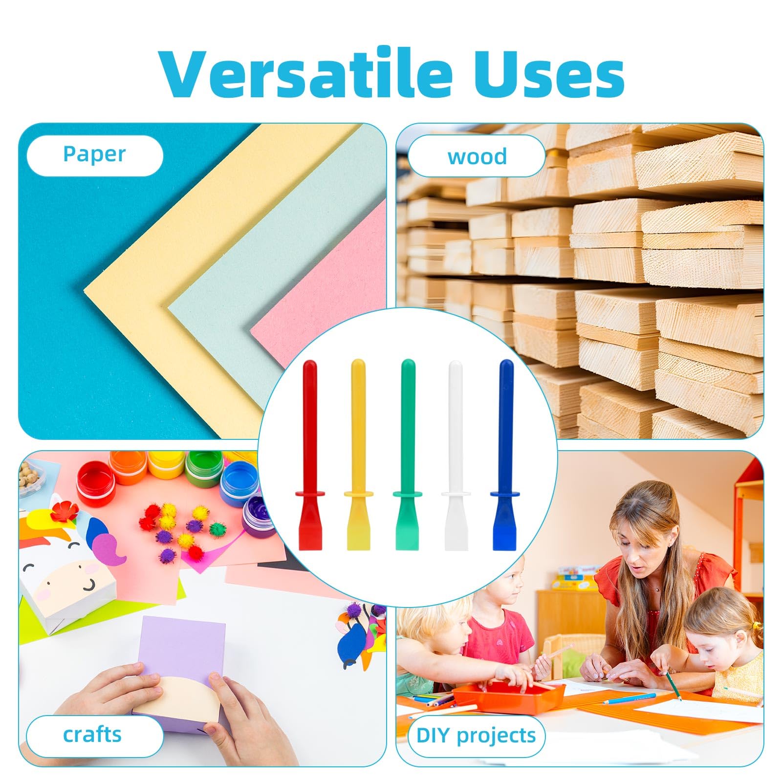 Set di 20 Applicatori Colla, 5 Pennelli e Spatole per Colla in Plastica Colorati per Progetti Fai Da Te di Carta Legno e Lavorazione del Legno