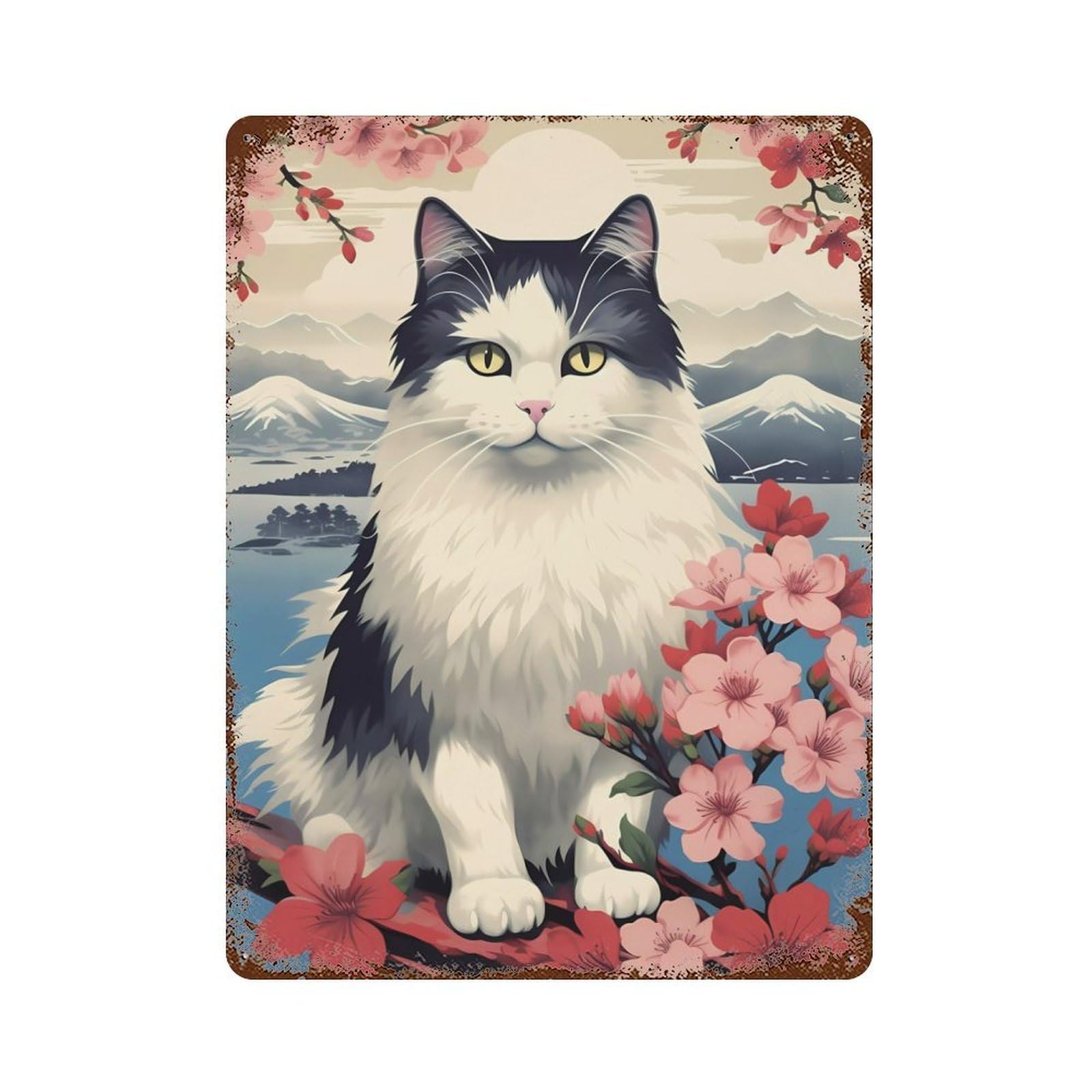 Japanese Cat 2 Rustic Tin Plaque 15.7"x11.8", Novelty Wall Decor for Garage, Pub Or Kitchen