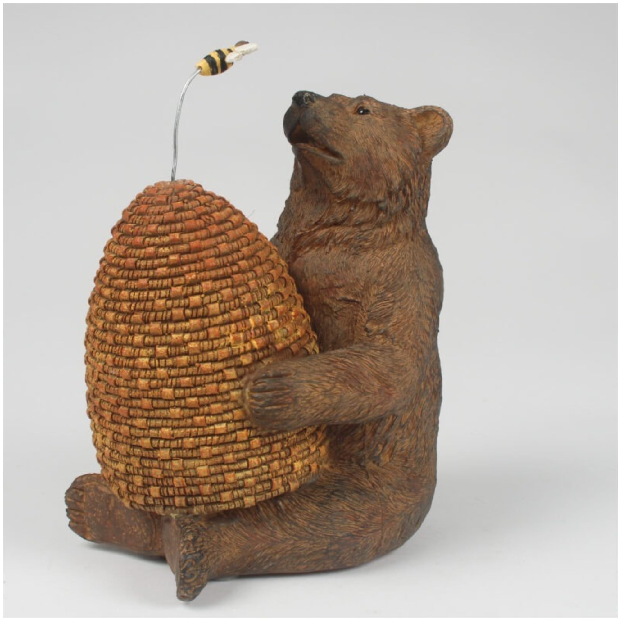Fyne-Finds Resin Grizzly Bear Bee Beehive Figurine Statue Gift Home Decorative Shelf Sitter Ornament