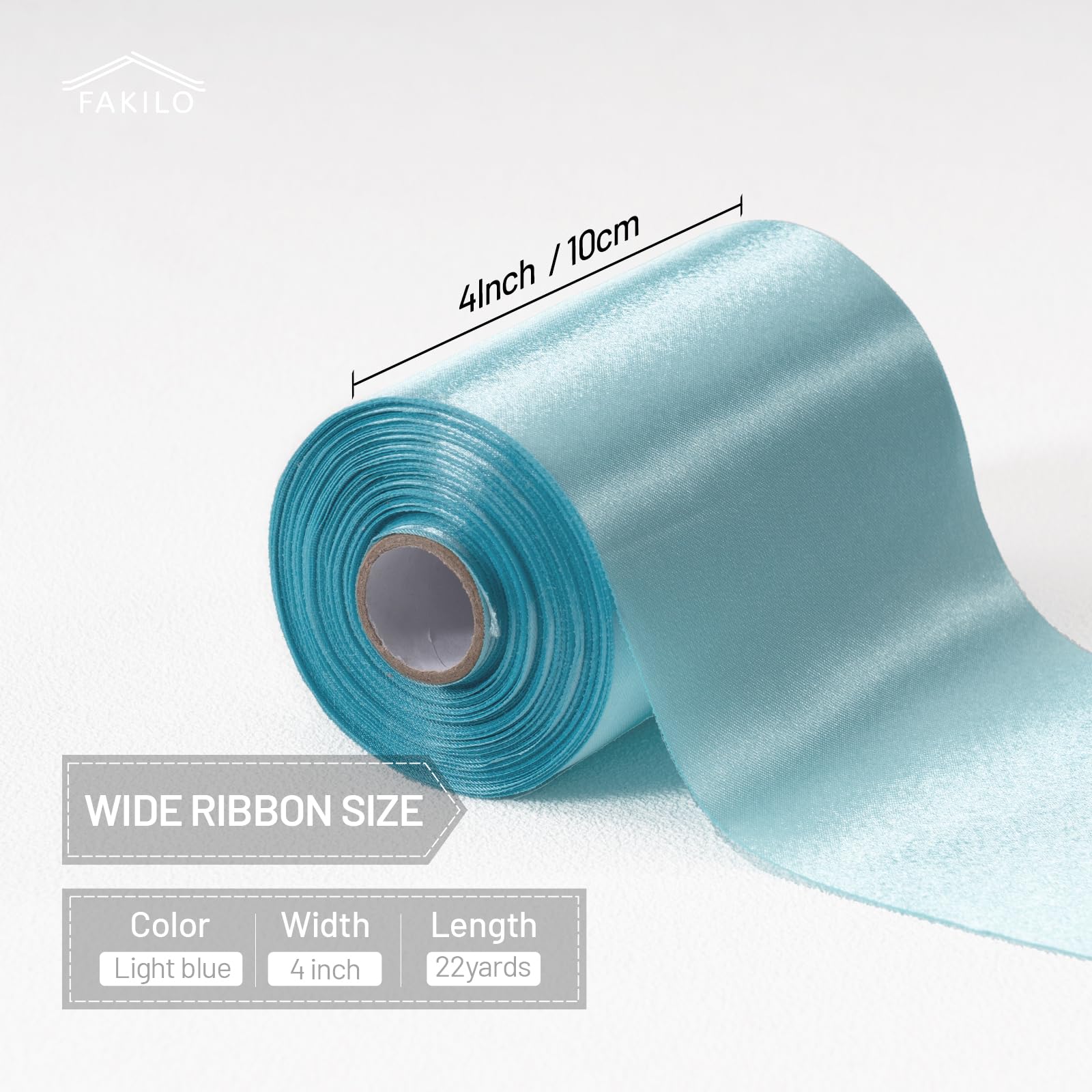 FAKILO Light Blue Green Satin Ribbon 4 Inch x 22 yd Wide Thick Ribbon for a Grand Opening Business Ribbon Cuttings Ceremony Bow Wedding Chairs Party Christmas Festival Decor - Image 2