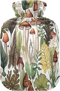 Wajiw Hot Water Bottle with Cover 1L Warm Water Bottle for Hot and Cold Compress Hot and Cold Therapies,Hand Feet Warmer,Forest Mushroom