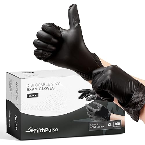 Black Vinyl Disposable Gloves X Large 100 Pack - Latex Free, Powder Free Medical Exam Gloves - Surgical, Home, Cleaning, and Food Gloves - 3 Mil Thickness