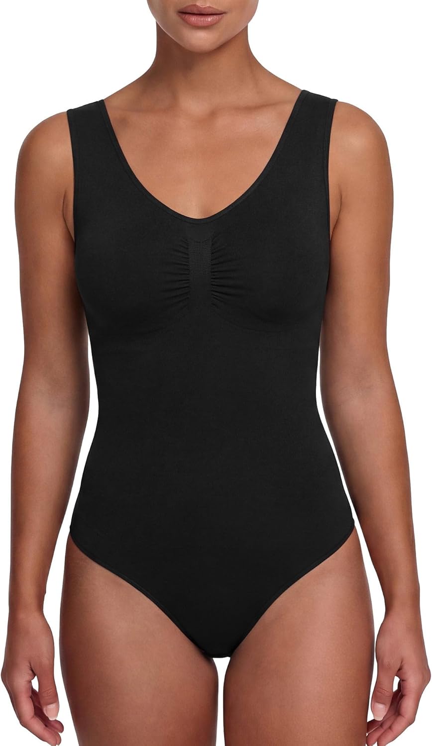 creamy fabrics Damen Figurformender Shapewear Bodysuit mit Slip – Tank Body mit breiten Trägern – Starke Kompression Bauch &amp; Taille – Nahtlos für glatte Silhouette &amp; Po-Lifting