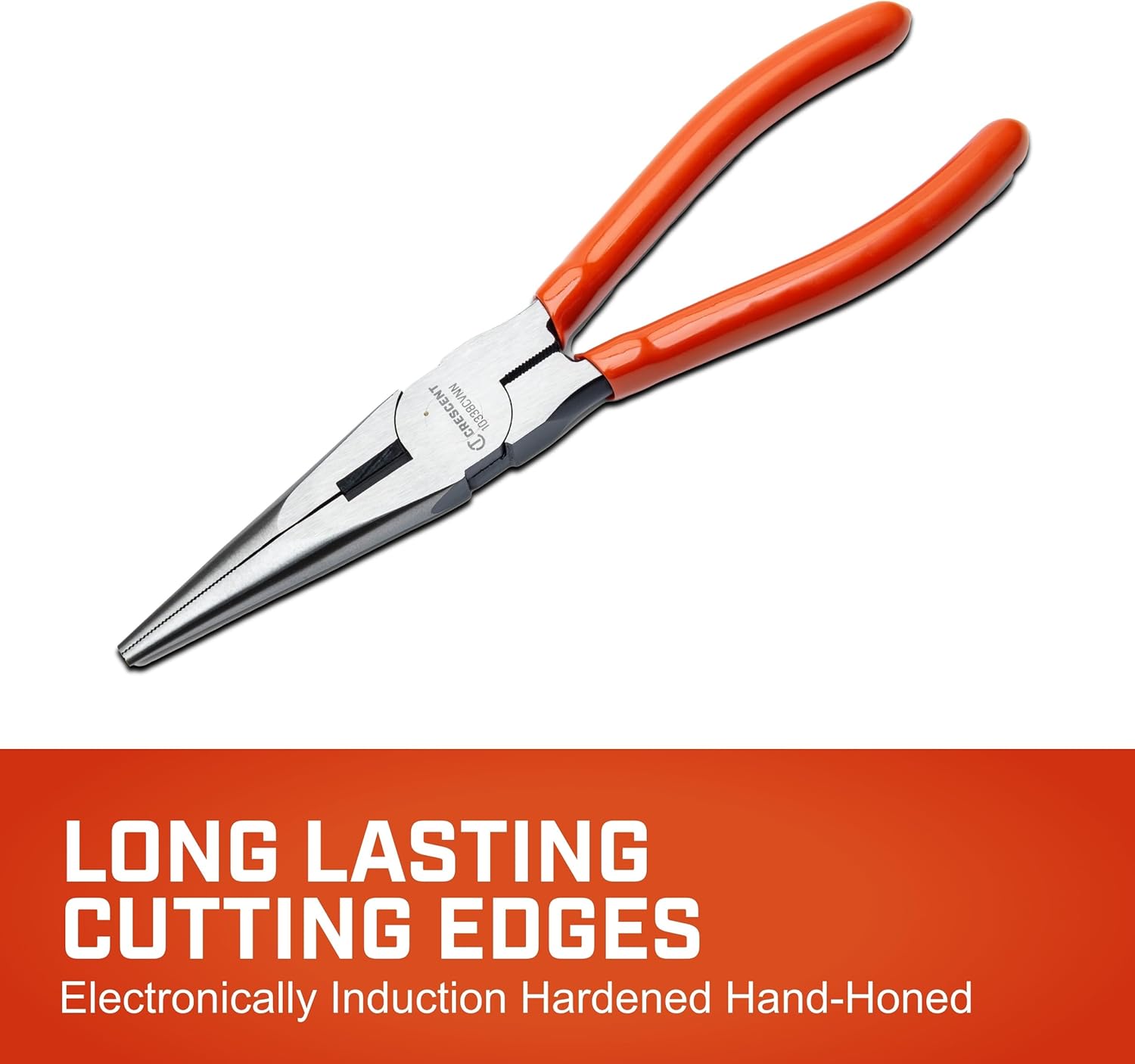 Crescent 8" Long Chain Nose Pliers Dipped Grip - Electrician Tools for Wire Bending, Cutting, Repair - Easy Reach in Confined Areas - 10338CVNN