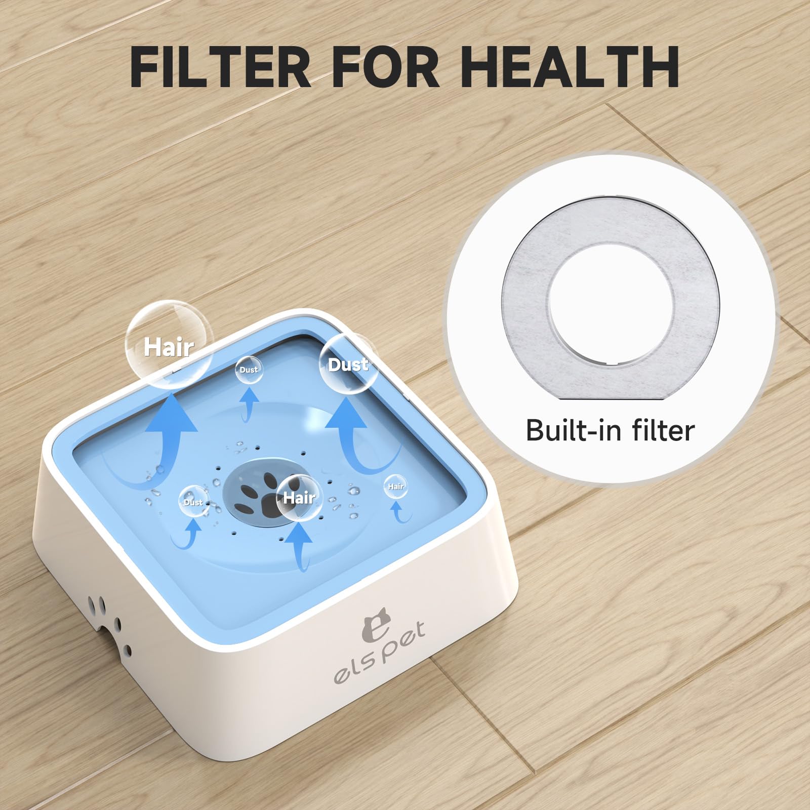 ELS PET White 2L Dog Water Bowl, No Spill Carbon Filter, for Dogs Cats 4